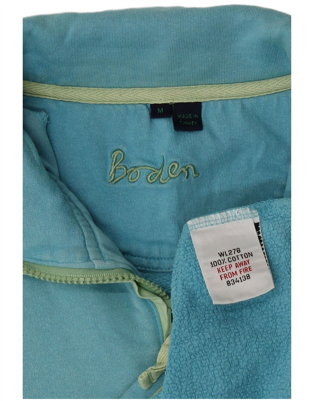 Suéter Boden feminino com gola e zíper UK 14 algodão azul médio