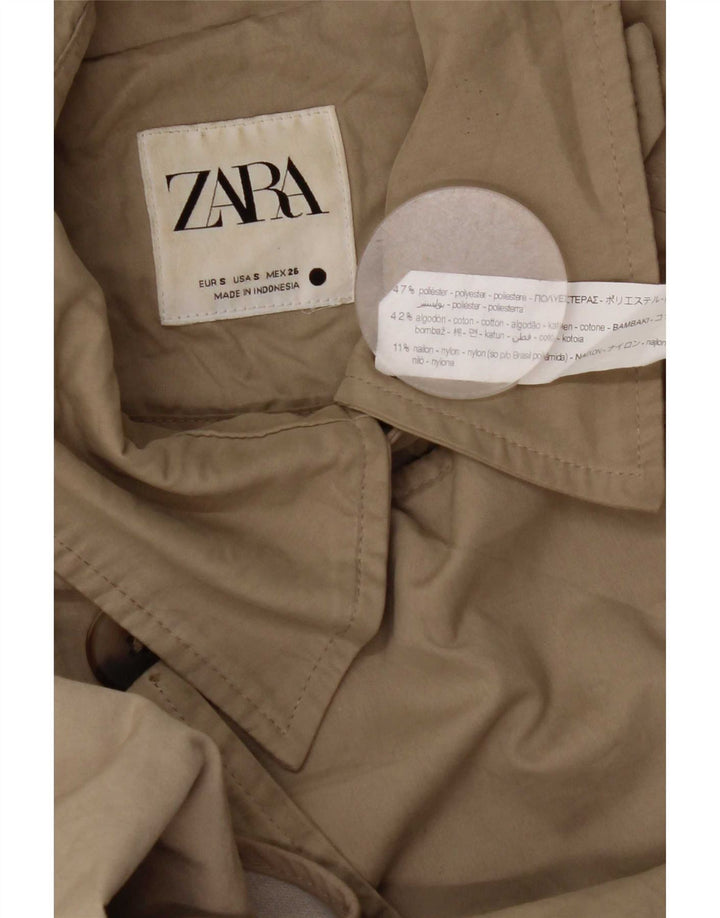 Trench Coat Oversized Feminino Zara UK 10 Pequeno Poliéster Bege