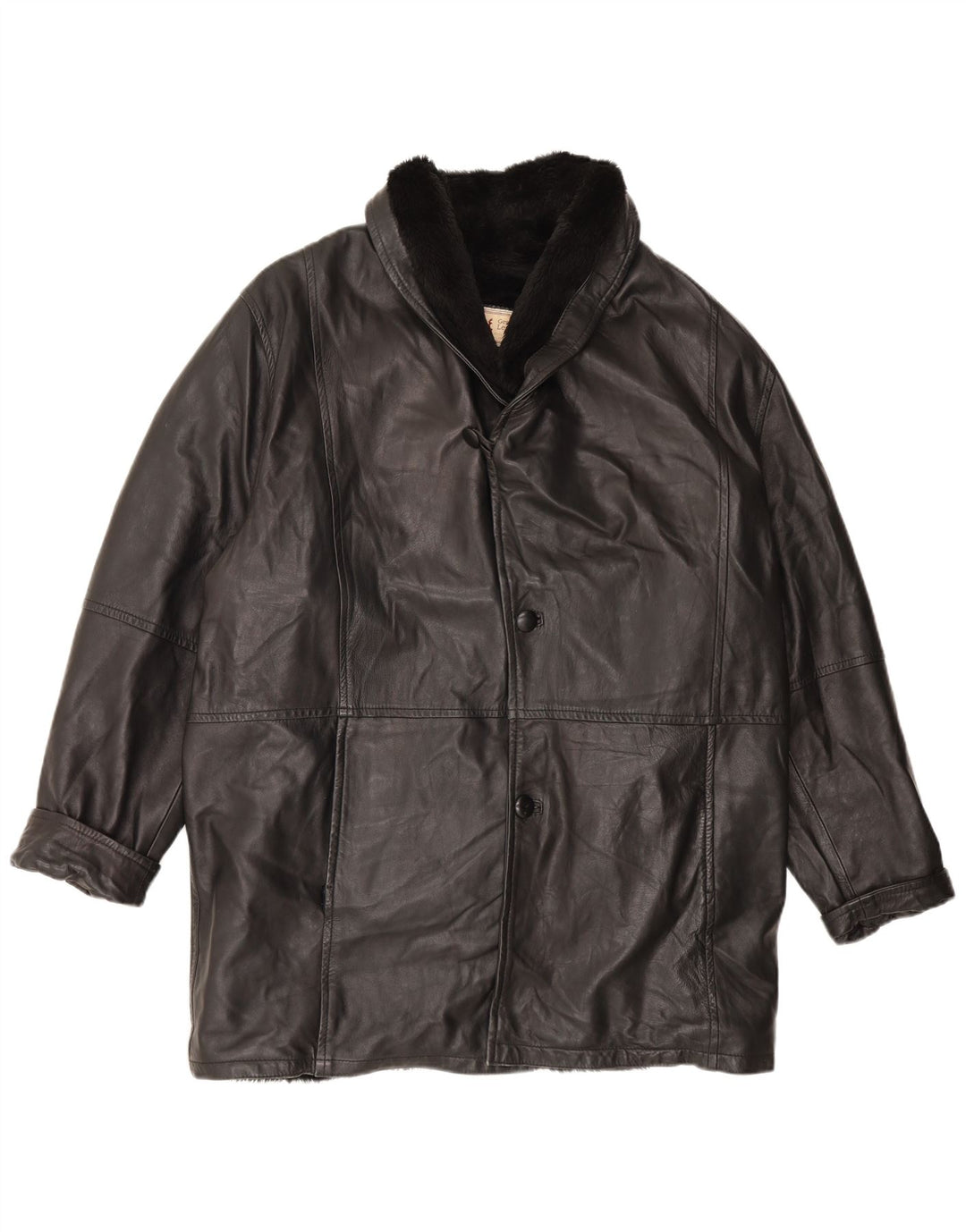 Jaqueta masculina vintage Shearling UK 42 XL couro preto