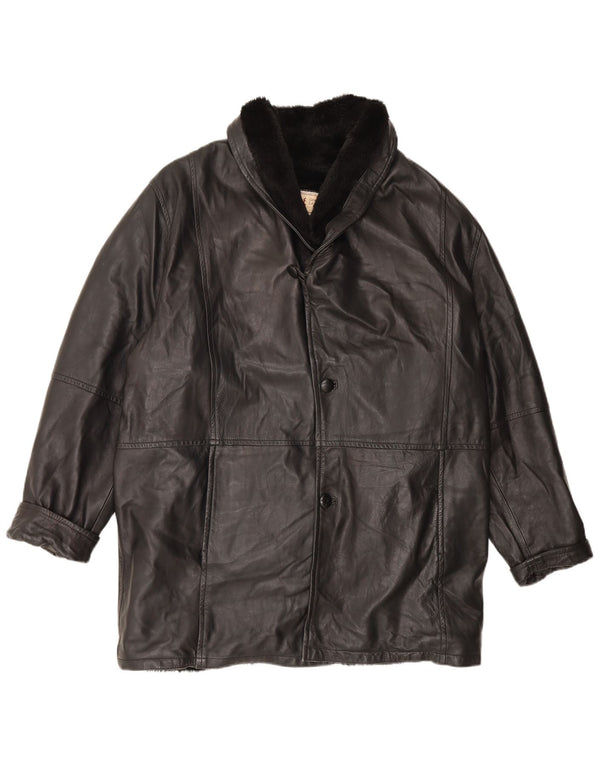 Jaqueta masculina vintage Shearling UK 42 XL couro preto