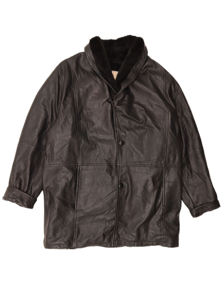 Jaqueta masculina vintage Shearling UK 42 XL couro preto