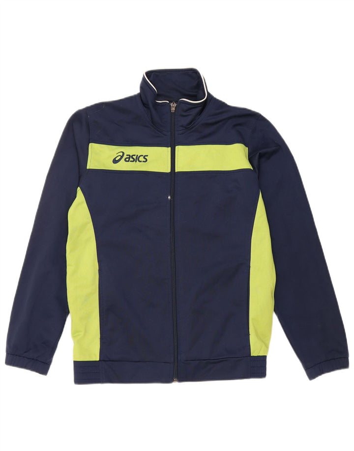 ASICS Boys Graphic Tracksuit Top Jacket 11-12 Years Navy Blue Colourblock