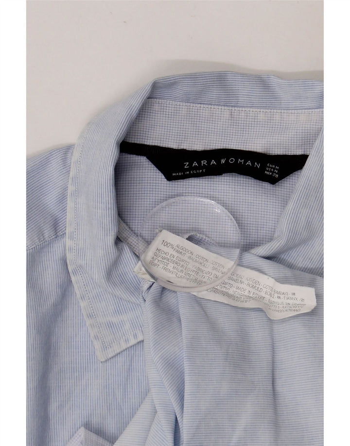 Camisa feminina ZARA UK 14 algodão listrado azul médio