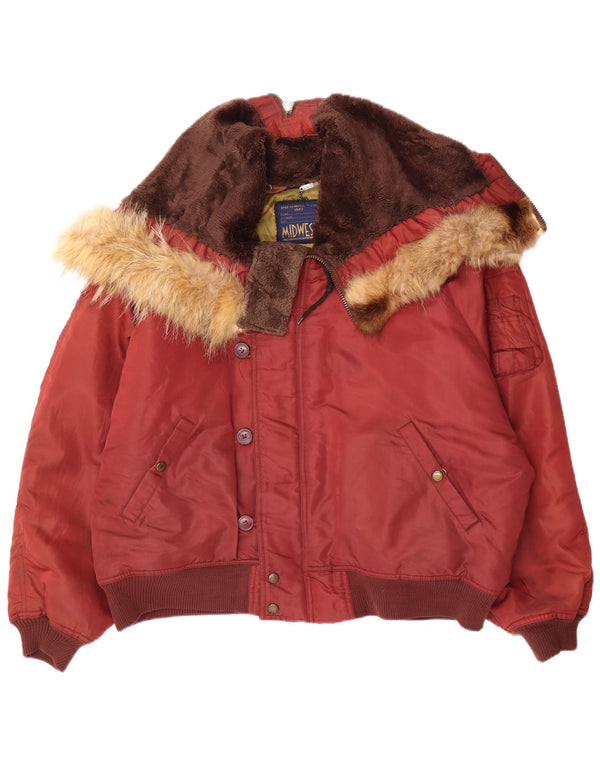 Jaqueta corta-vento grande com capuz feminino vintage Reino Unido 18 XL vermelho nylon