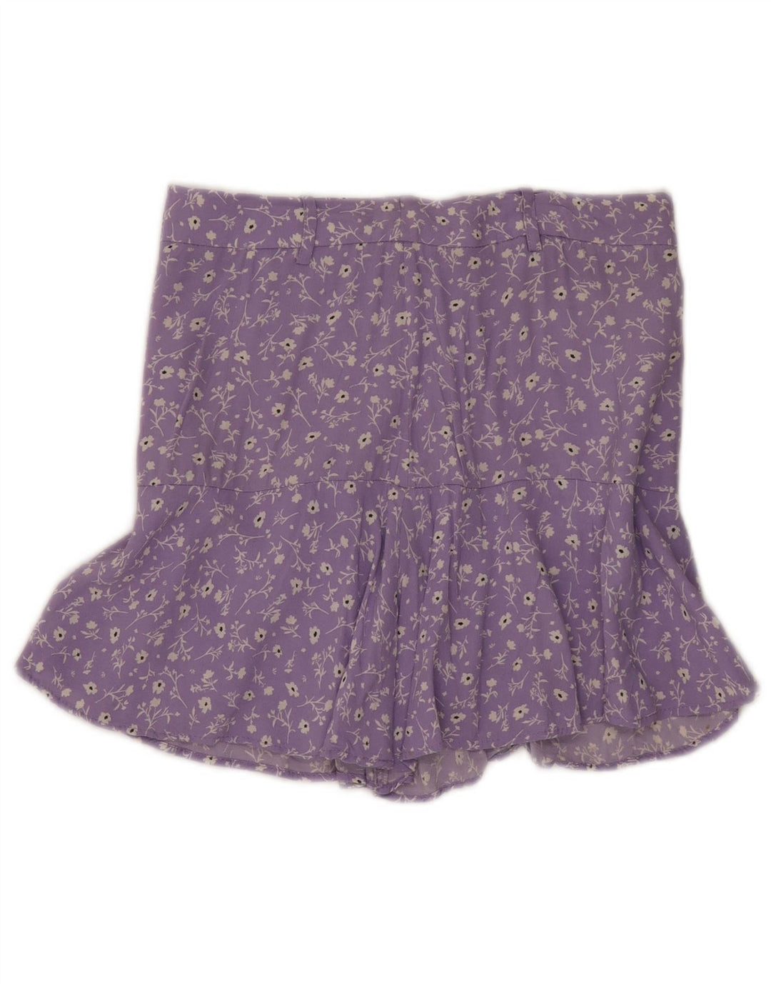 Mini saia feminina Zara médio W28 viscose floral roxa