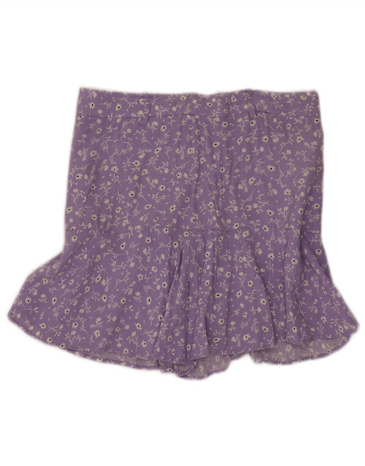 Mini saia feminina Zara médio W28 viscose floral roxa