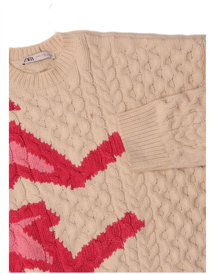 Zara Suéter feminino com gola redonda, Reino Unido 14 Médio Off White Poliéster