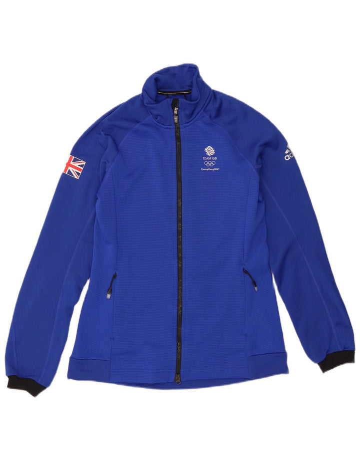 Adidas Womens Tracksuit Top Jacket UK 12 Médio Azul Poliéster