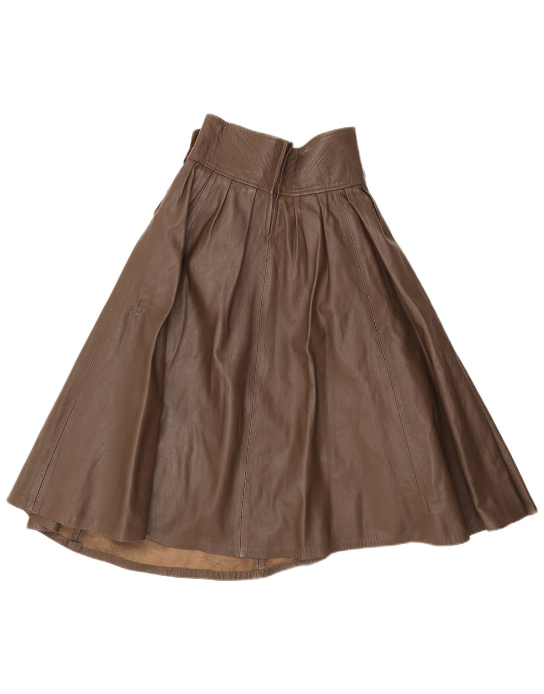 Saia larga de couro feminino vintage IT 42 médio W26 marrom