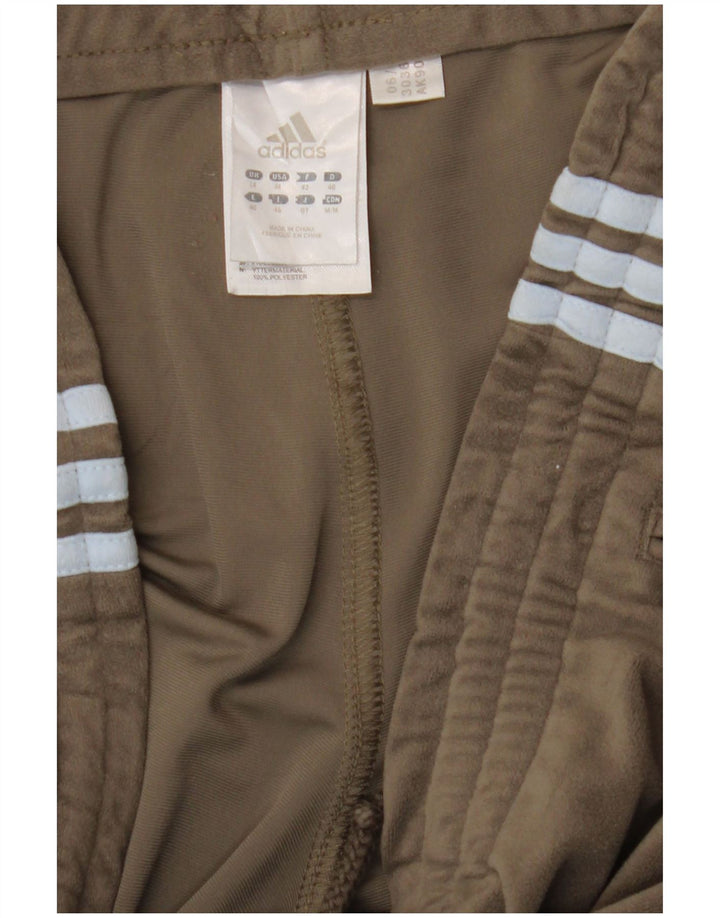 ADIDAS Womens Fleece Tracksuit Calças Joggers UK 14 Grande Caqui
