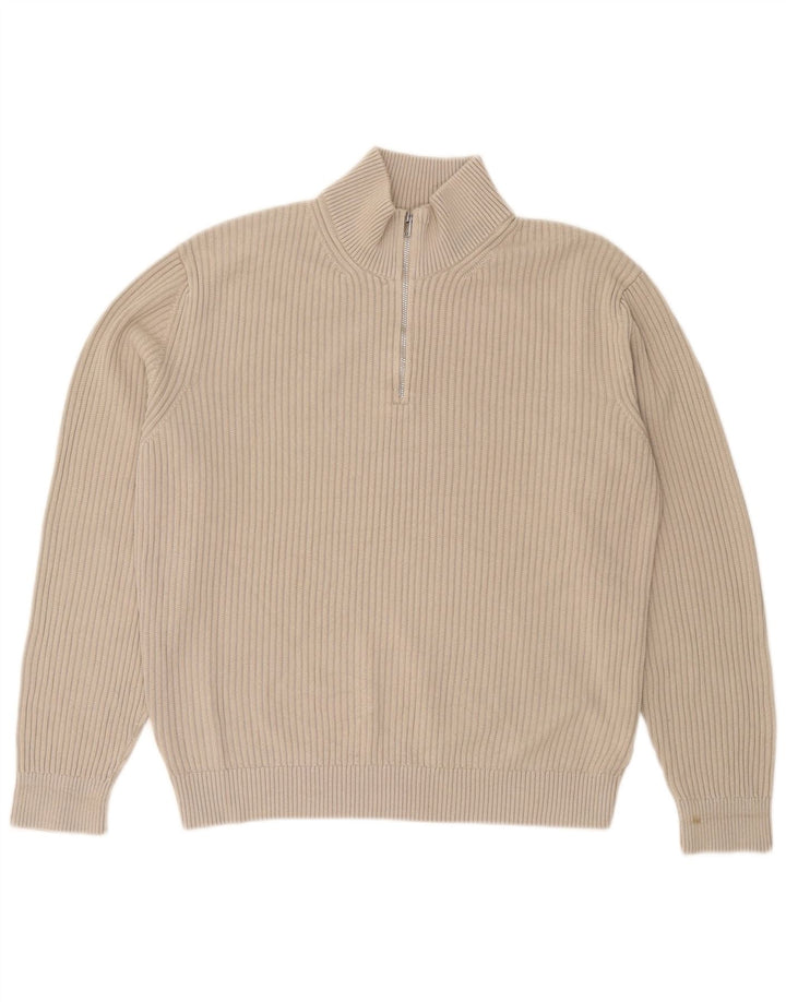 Suéter masculino Massimo Dutti com zíper e gola alta de algodão bege médio