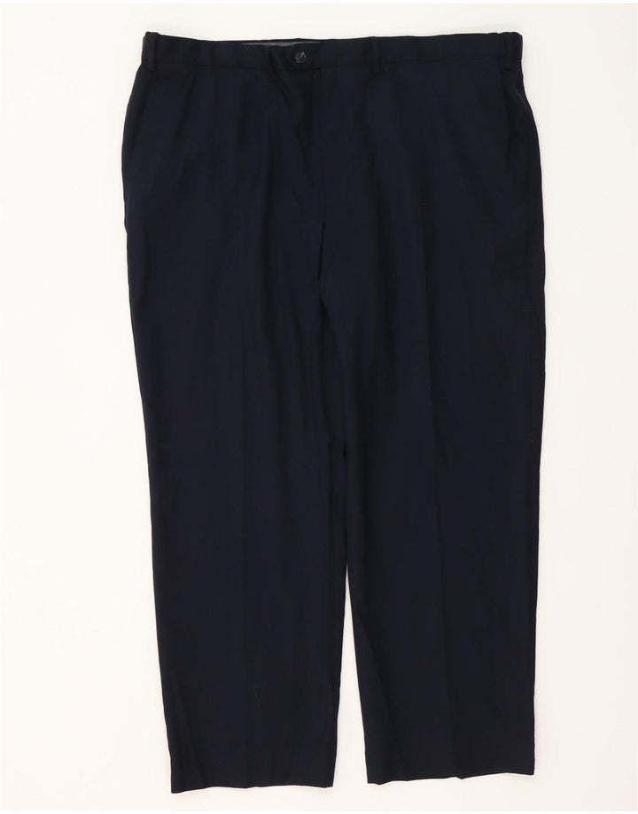 Calça masculina de ajuste regular MARKS & SPENCER W42 L29 lã azul marinho