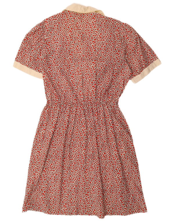 Vestido vintage feminino linha A IT 54 3XL algodão floral vermelho