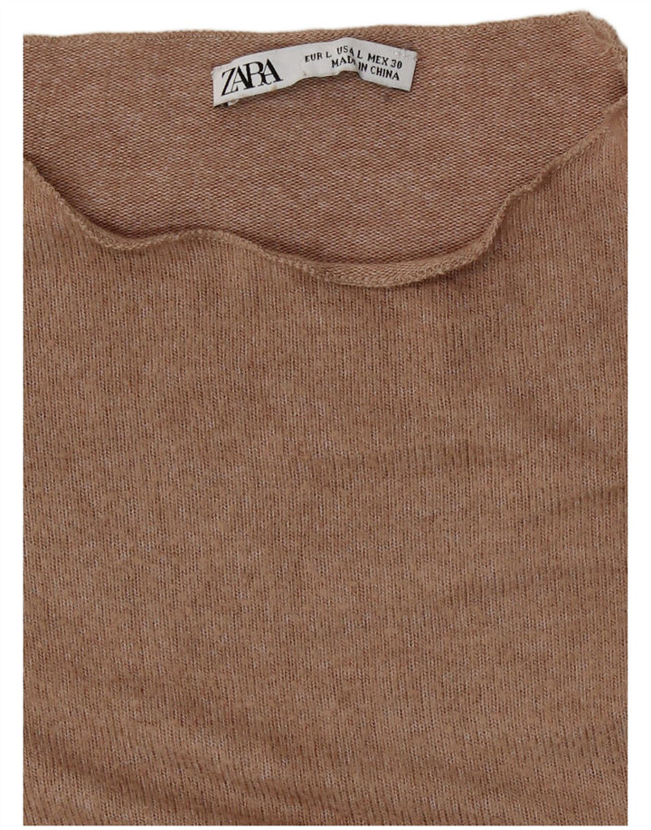 Top feminino Zara manga comprida UK 14 grande bege