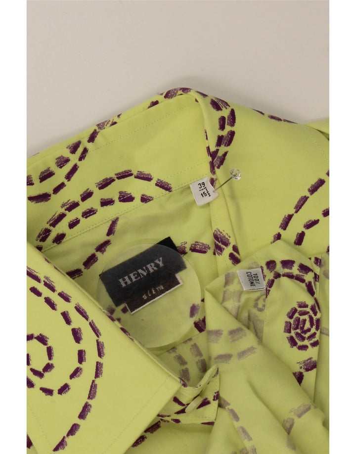 Camisa masculina vintage com padrão abstrato slim fit tamanho 39 15 1/2 amarelo médio