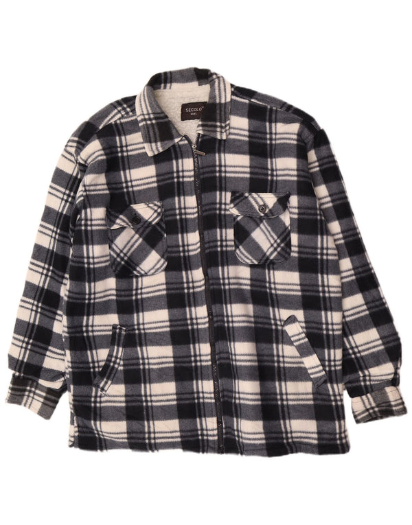 Jaqueta utilitária masculina vintage de flanela sherpa Reino Unido 46 3XL algodão xadrez azul marinho