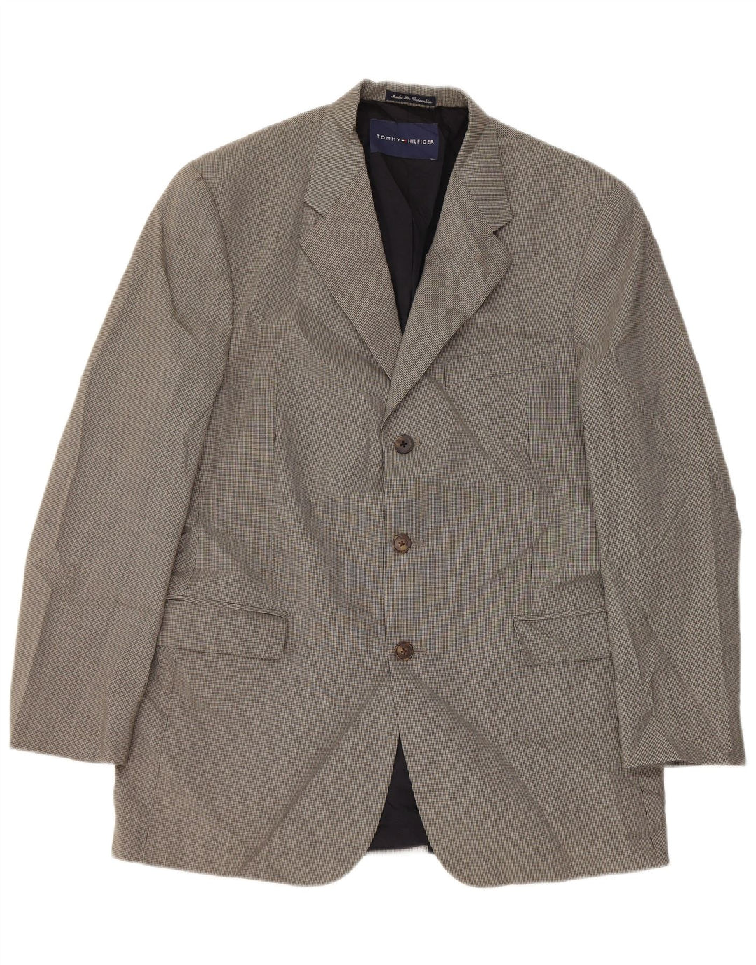 Jaqueta blazer masculina Tommy Hilfiger com 3 botões Reino Unido 40 grande cinza houndstooth
