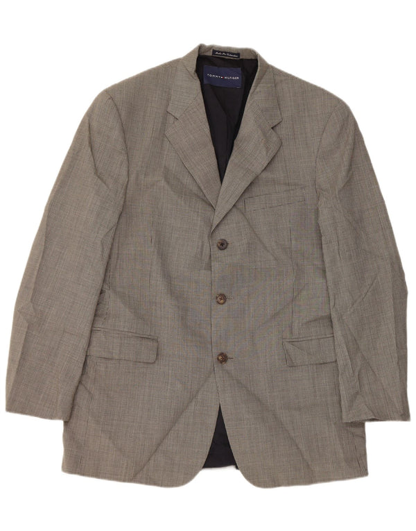 Jaqueta blazer masculina Tommy Hilfiger com 3 botões Reino Unido 40 grande cinza houndstooth