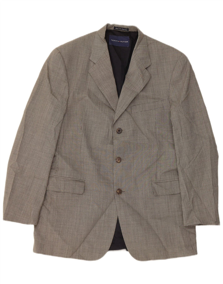 Jaqueta blazer masculina Tommy Hilfiger com 3 botões Reino Unido 40 grande cinza houndstooth