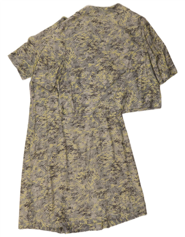 Conjunto feminino vintage com 3 botões e padrão abstrato, 2 peças, Reino Unido 14, cinza médio