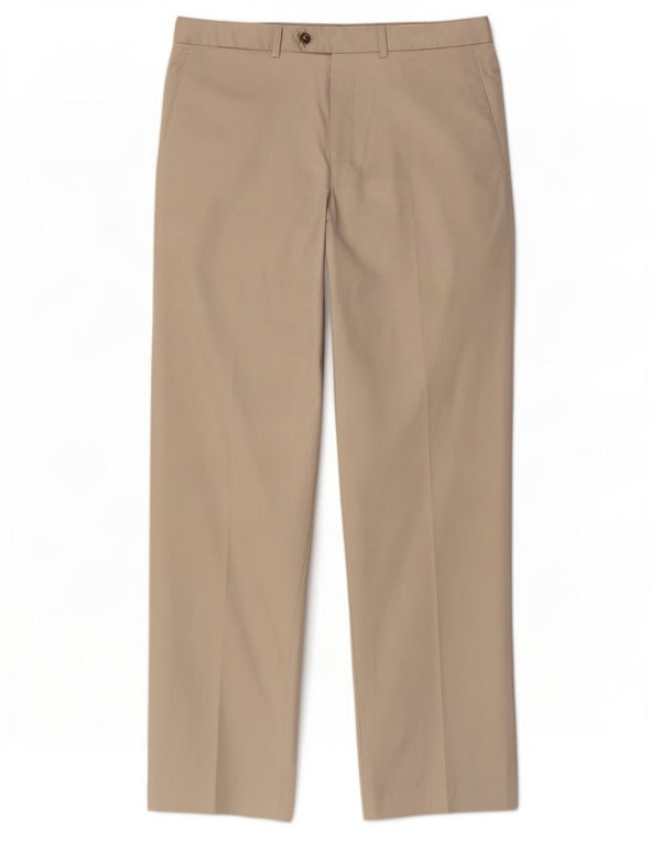 Calça masculina de terno reto Marks & Spencer W34 L29 algodão bege