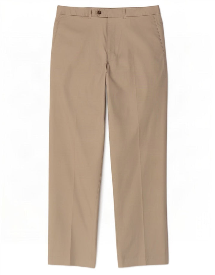 Calça masculina de terno reto Marks & Spencer W34 L29 algodão bege