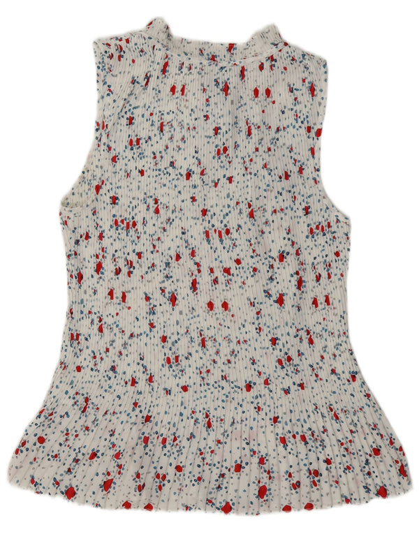 Blusa feminina Dkny sem mangas com gravata frontal UK 18 XL branco floral poliéster