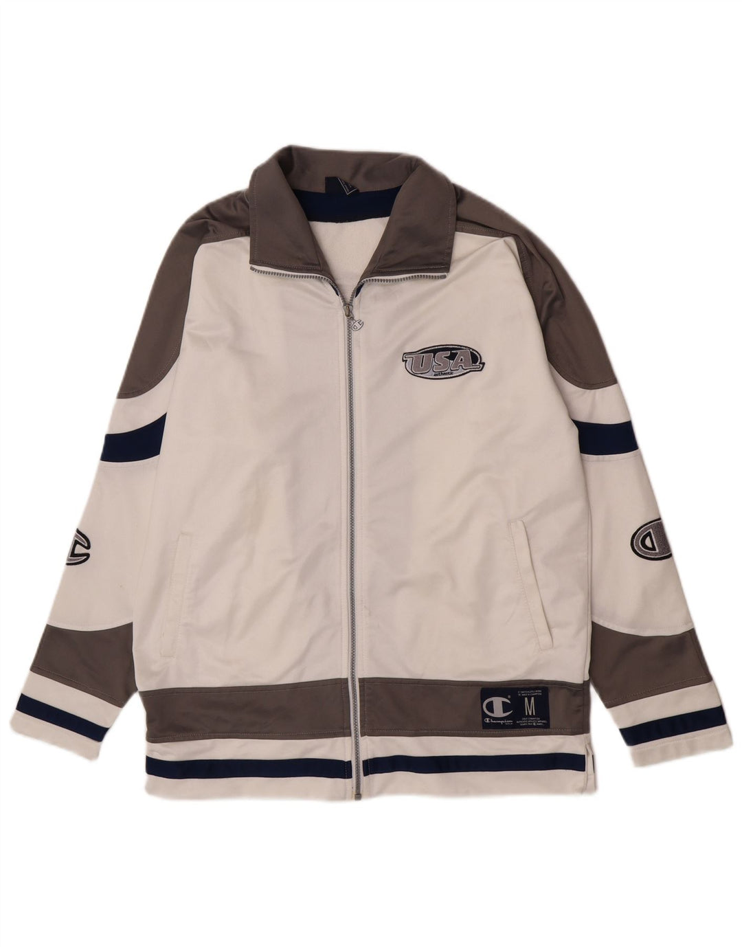 Jaqueta Champion Mens USA Graphic Tracksuit Top Médio Branco Colorblock