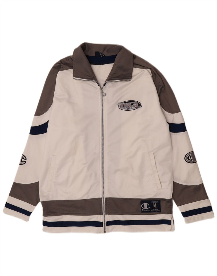 Jaqueta Champion Mens USA Graphic Tracksuit Top Médio Branco Colorblock