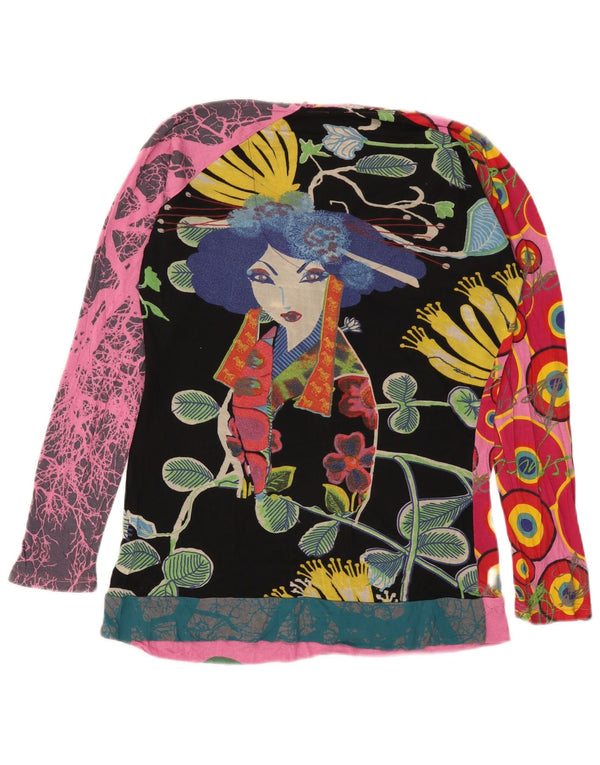Top gráfico feminino Desigual manga comprida UK 16 grande rosa geométrico