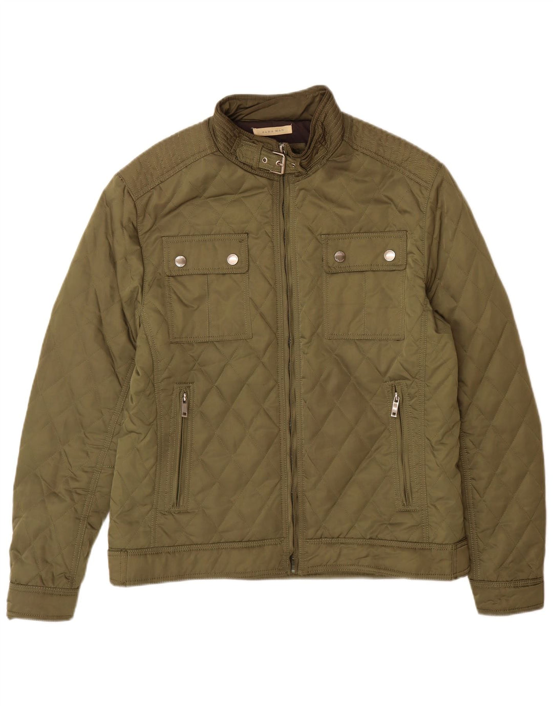 Jaqueta acolchoada masculina Zara UK 44 2XL poliéster cáqui
