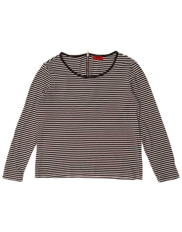 Hugo Boss Top feminino de manga comprida UK 12 listrado preto médio
