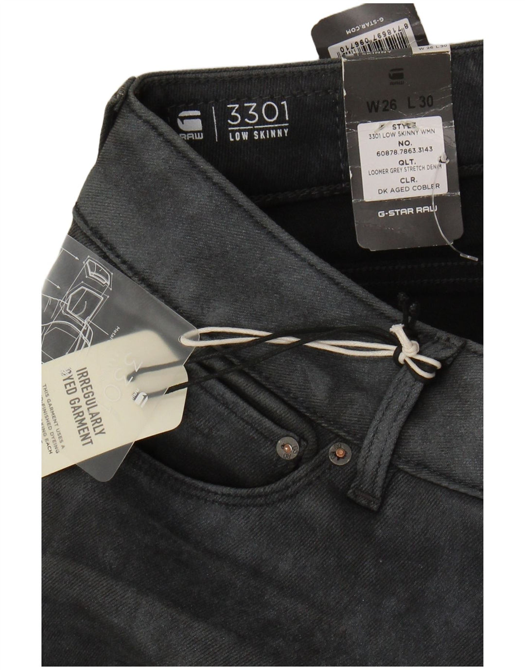 Calça jeans feminina baixa G-STAR W26 L30 algodão cinza