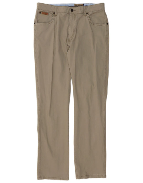 Wrangler Mens Texas Stretch Calça Casual Reta W34 L32 Algodão Verde