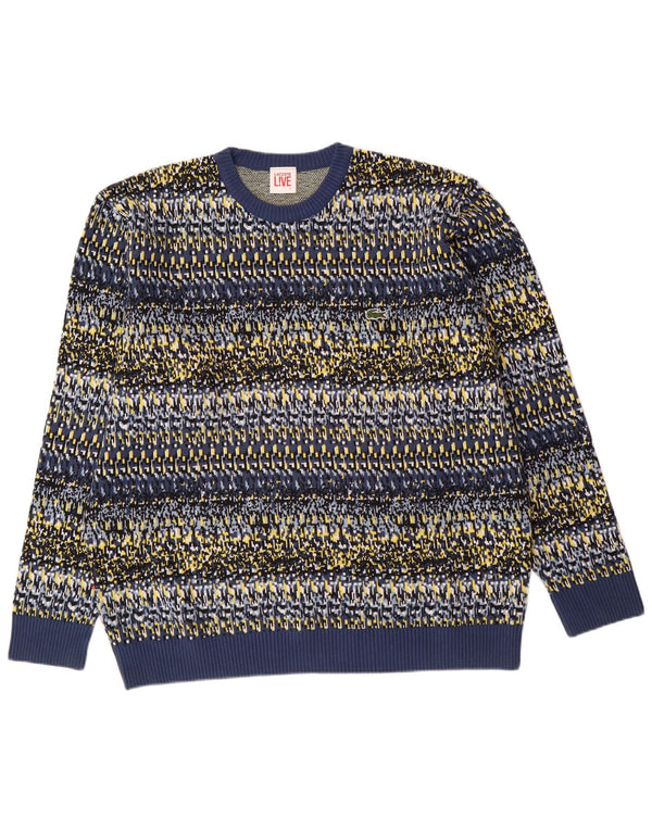 Suéter masculino LACOSTE com gola redonda tamanho 7 2XL algodão geométrico azul