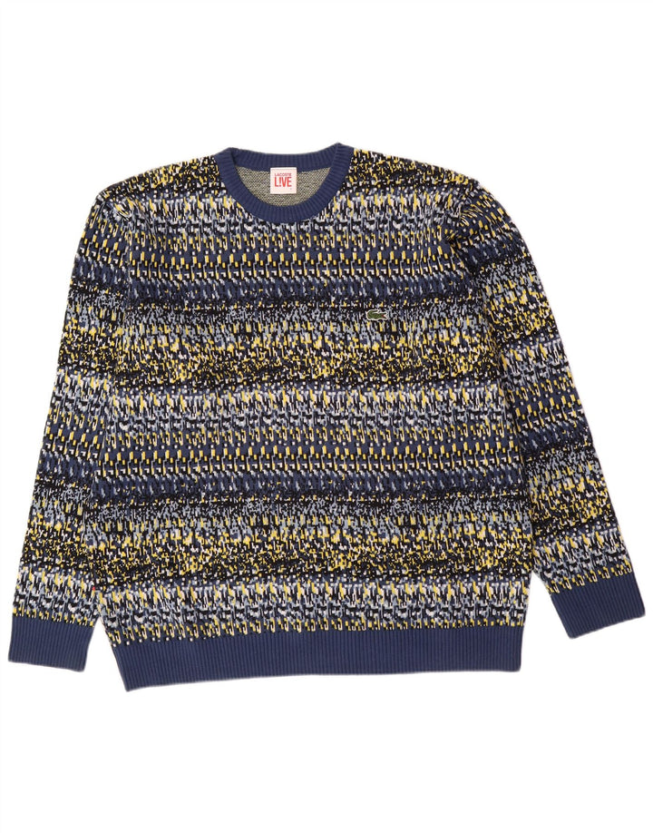 Suéter masculino LACOSTE com gola redonda tamanho 7 2XL algodão geométrico azul