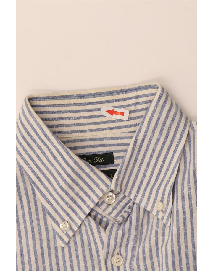 Camisa masculina slim fit Fred Perry grande algodão listrado azul