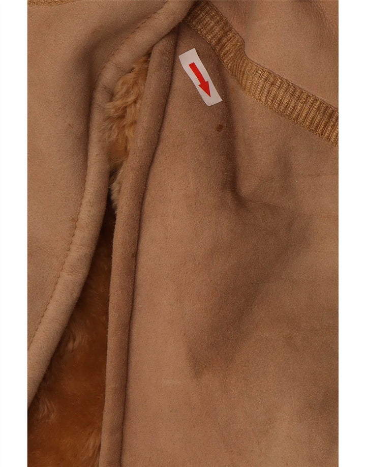 Casaco feminino vintage de shearling IT 44 couro bege médio