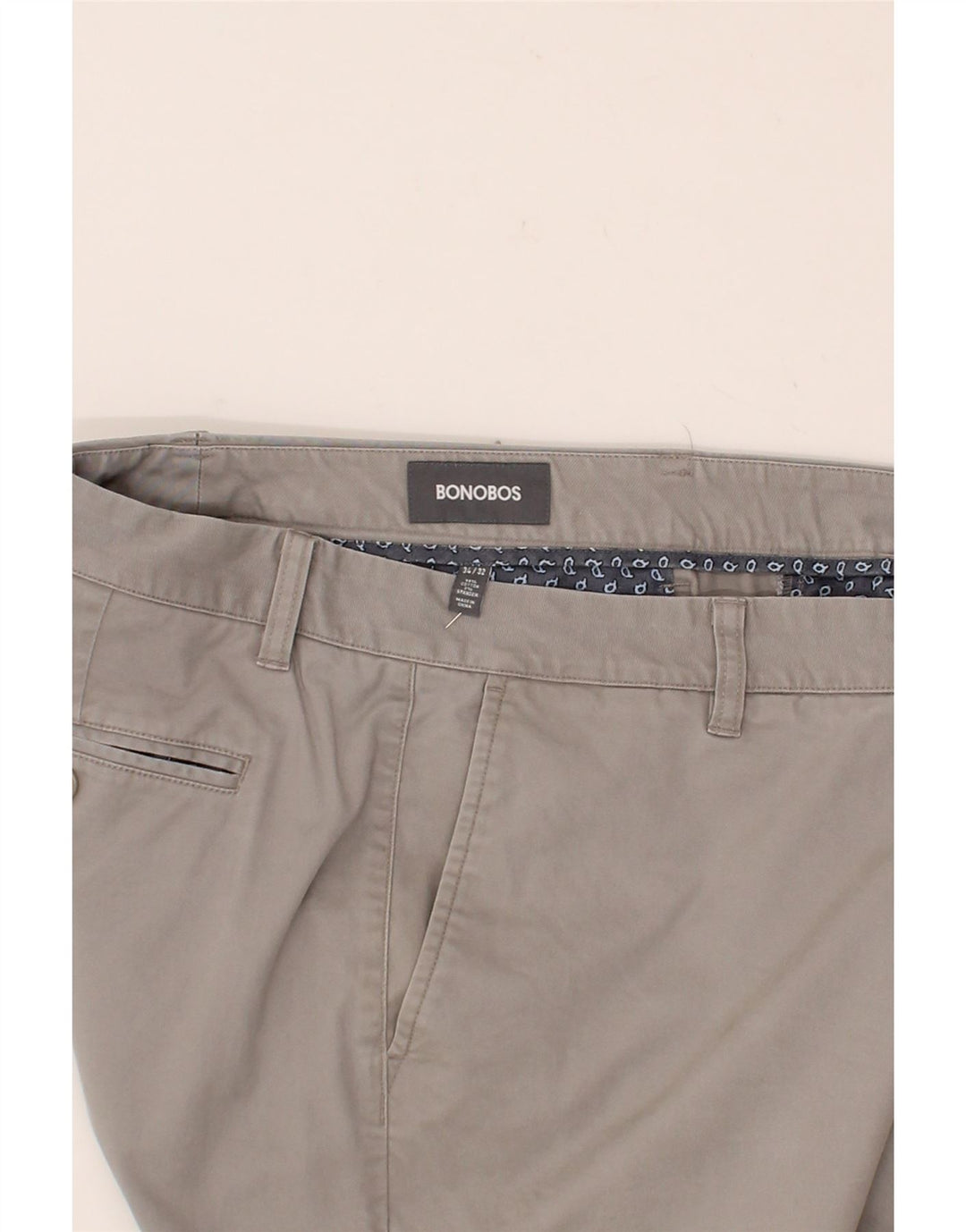 BONOBOS Mens Straight Chino Trousers W34 L32 Grey Cotton Vintage BONOBOS and Second-Hand BONOBOS from Messina Hembry 