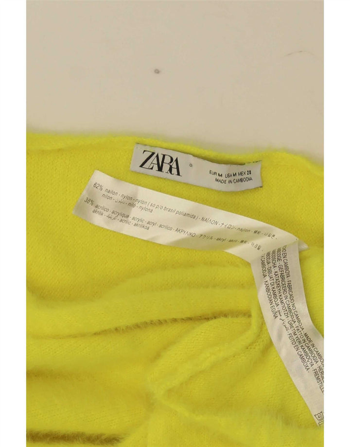 Zara Crop Top Feminino Manga Longa Reino Unido 14 Nylon Amarelo Médio