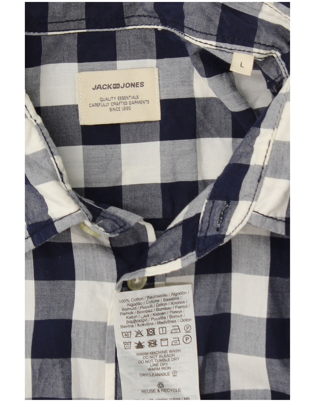 JACK & JONES Mens Shirt Large Navy Blue Gingham Cotton