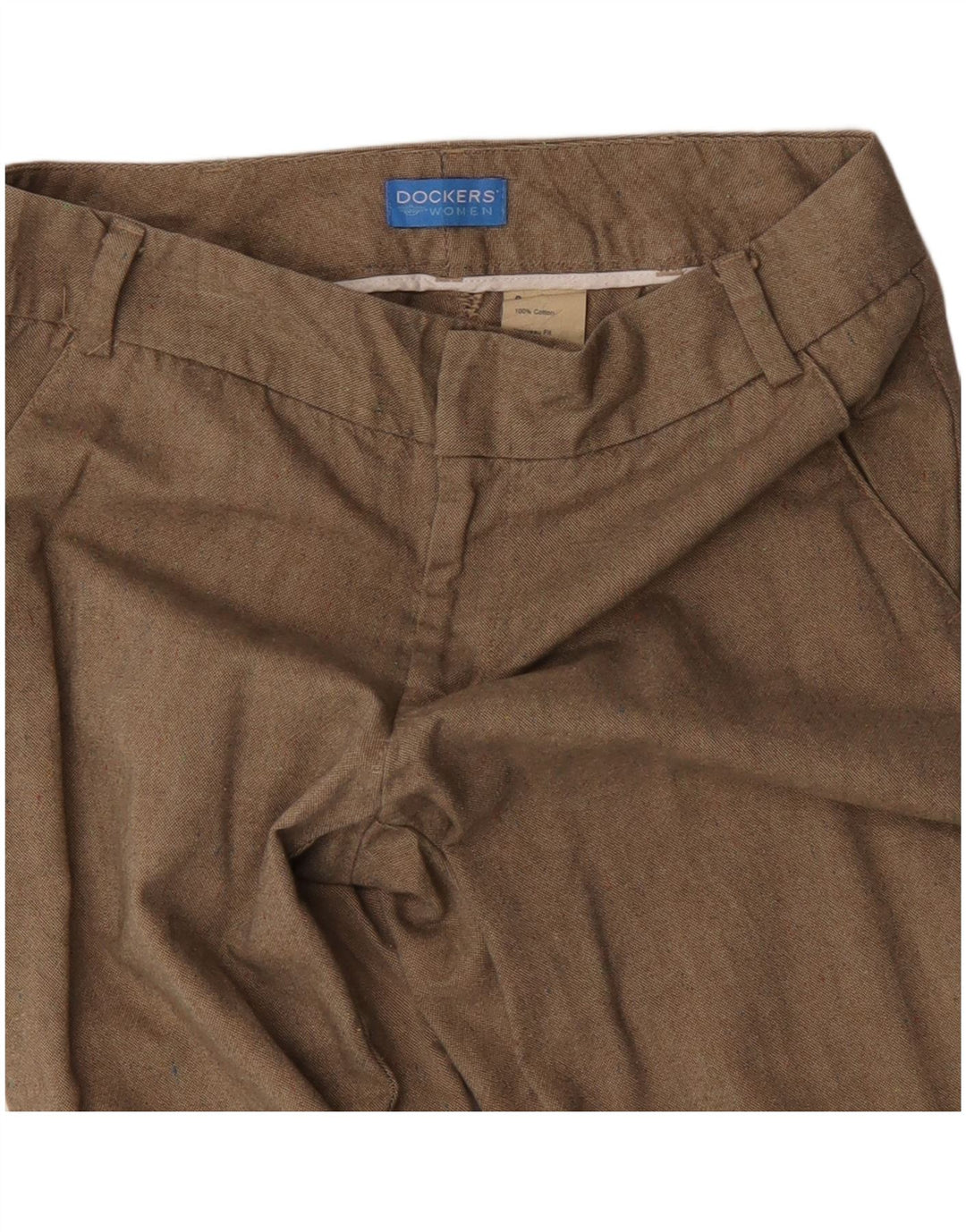 Calça chino feminina DOCKERS reta US 8 médio W32 L30 algodão bege