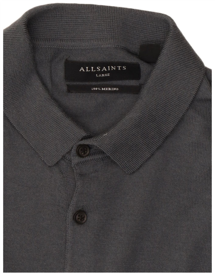 Suéter masculino All Saints com gola polo e lã cinza grande