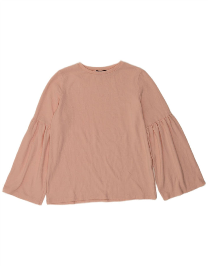 Blusa feminina Zara Trafaluc manga comprida top Reino Unido 14 poliéster rosa médio