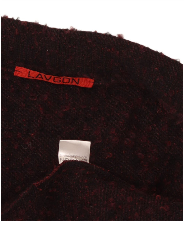 Suéter feminino vintage poncho aberto cardigã tamanho único lã manchada cor de vinho