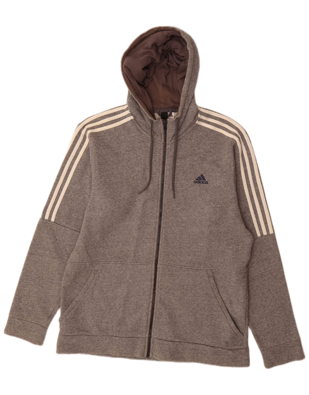 Adidas masculino zip moletom com capuz grande algodão cinza