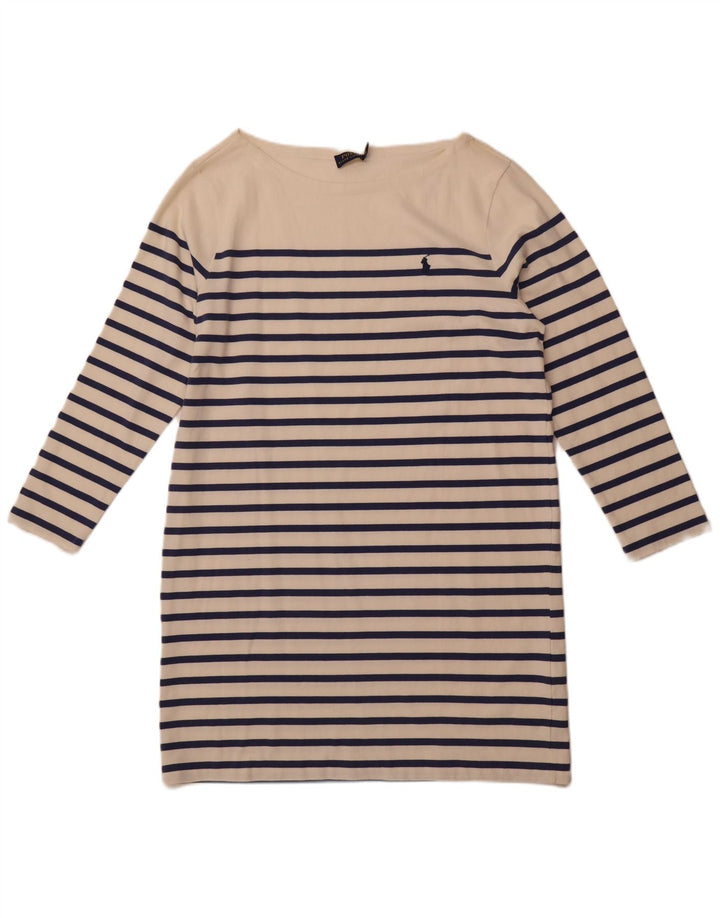 Vestido camiseta feminino de manga comprida POLO RALPH LAUREN Reino Unido 18 XL listrado branco