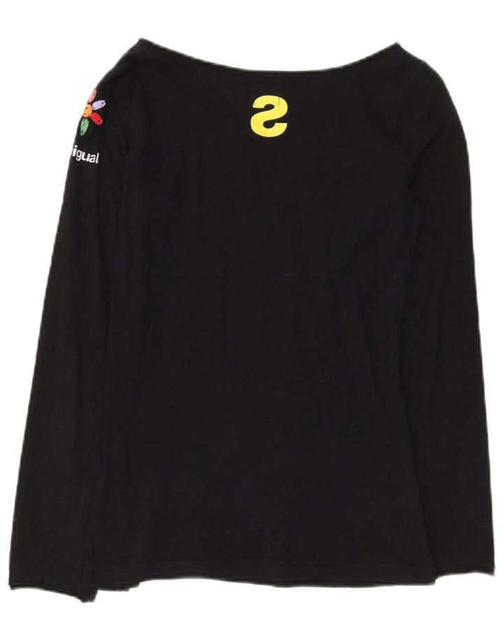 DESIGUAL Top gráfico feminino manga comprida Reino Unido 14 grande algodão preto