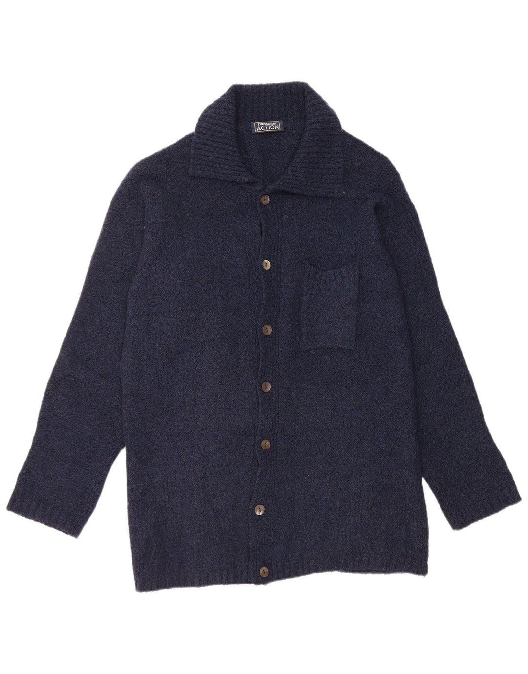 Suéter cardigã masculino Trussardi grande lã merino azul marinho