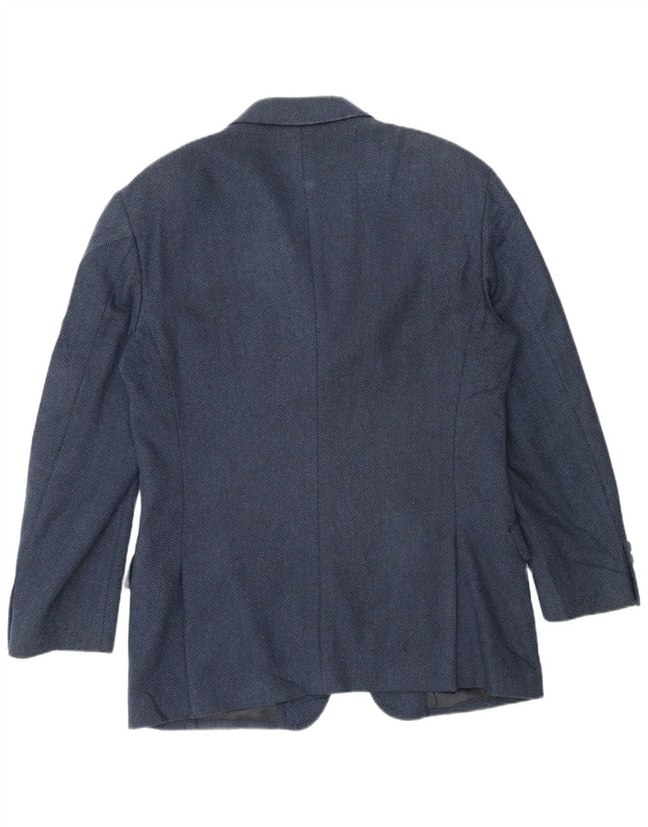 Jaqueta Blazer Masculina Valentino com 3 Botões Reino Unido 38 Espinha de Peixe Azul Marinho Médio